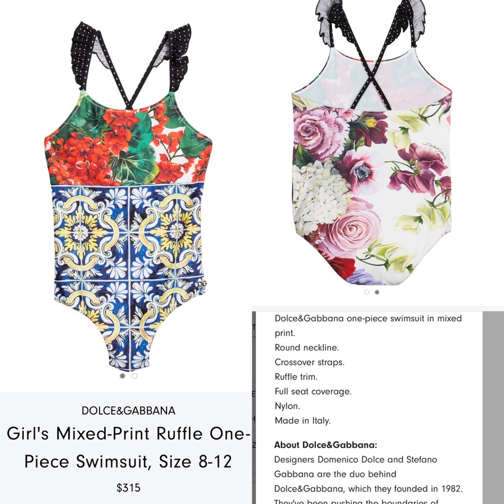 Dolce & Gabbana girls mixed print ruffle swimsuit size 8 $315